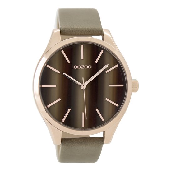 OOZOO Timepieces - Rosé goudkleurige horloge met taupe leren band - C9501
