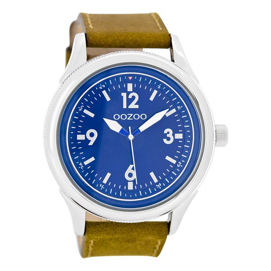 OOZOO Timepieces - Zilverkleurige horloge met camel leren band - C7476