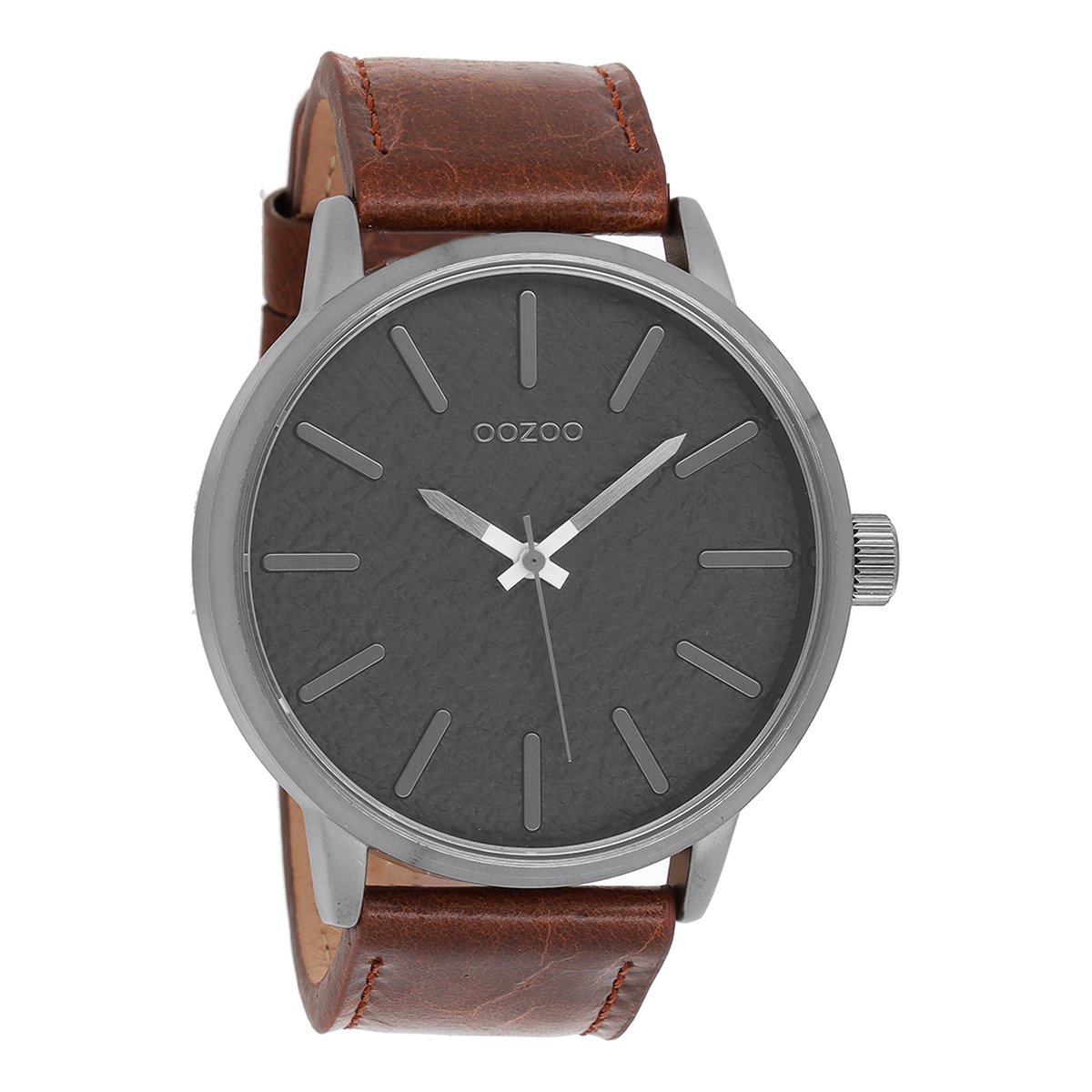 OOZOO Timepieces - Titanium horloge met bruine leren band - C9027