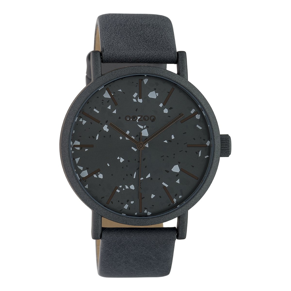 OOZOO Timepieces - Donkergrijze horloge met donkergrijze leren band - C10413