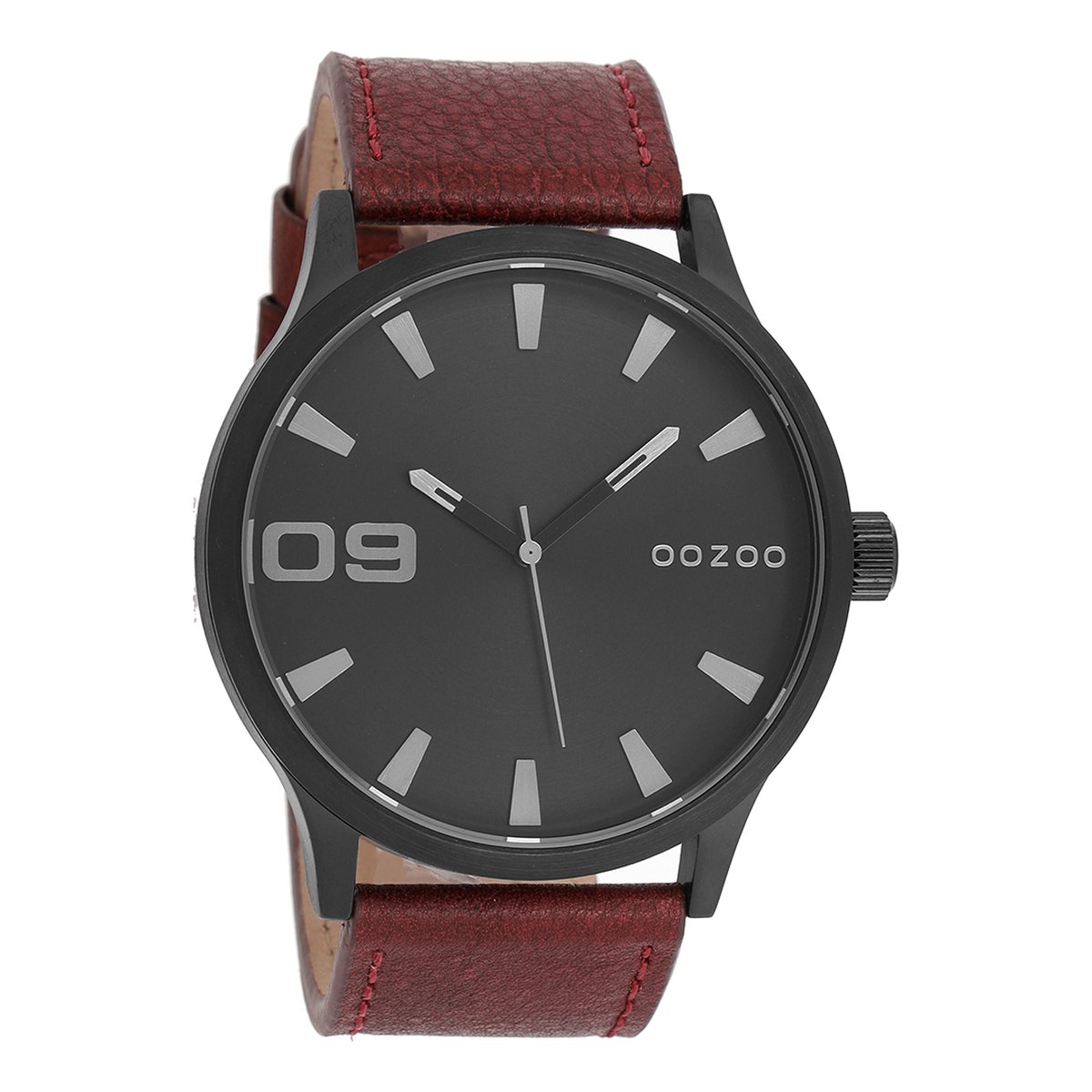 OOZOO Timepieces - Zwarte horloge met bruine leren band - C8532