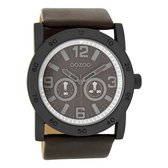 OOZOO Timepieces - Zwarte horloge met donker bruine leren band - C8308