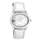 OOZOO Timepieces - Zilverkleurige horloge met zilverkleurige leren band - JR196