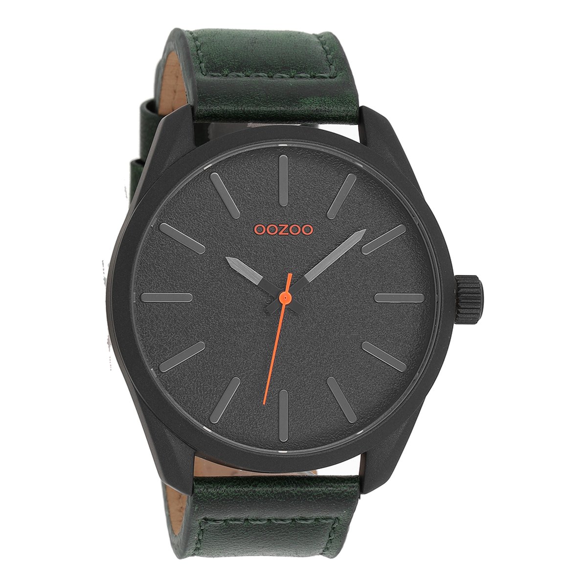 OOZOO Timepieces - Zwarte horloge met bos groene leren band - C10322