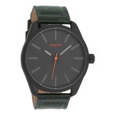 OOZOO Timepieces - Zwarte horloge met bos groene leren band - C10322