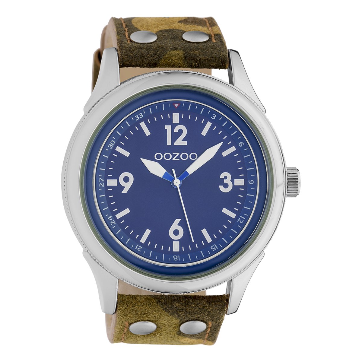 OOZOO Timepieces - Zilverkleurige horloge met camouflage leren band - C10351