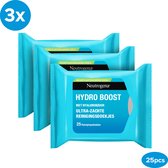 Neutrogena® Hydro Boost Lingettes nettoyantes pour tous types de peau, nettoyant visage, 25 pièces - Lot de 3