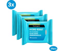Neutrogena Hydro Boost Aqua reinigingsdoekjes - gezichtsreiniging - met hyaluronzuur en een hydraterende crème - 3 x 25 stuks