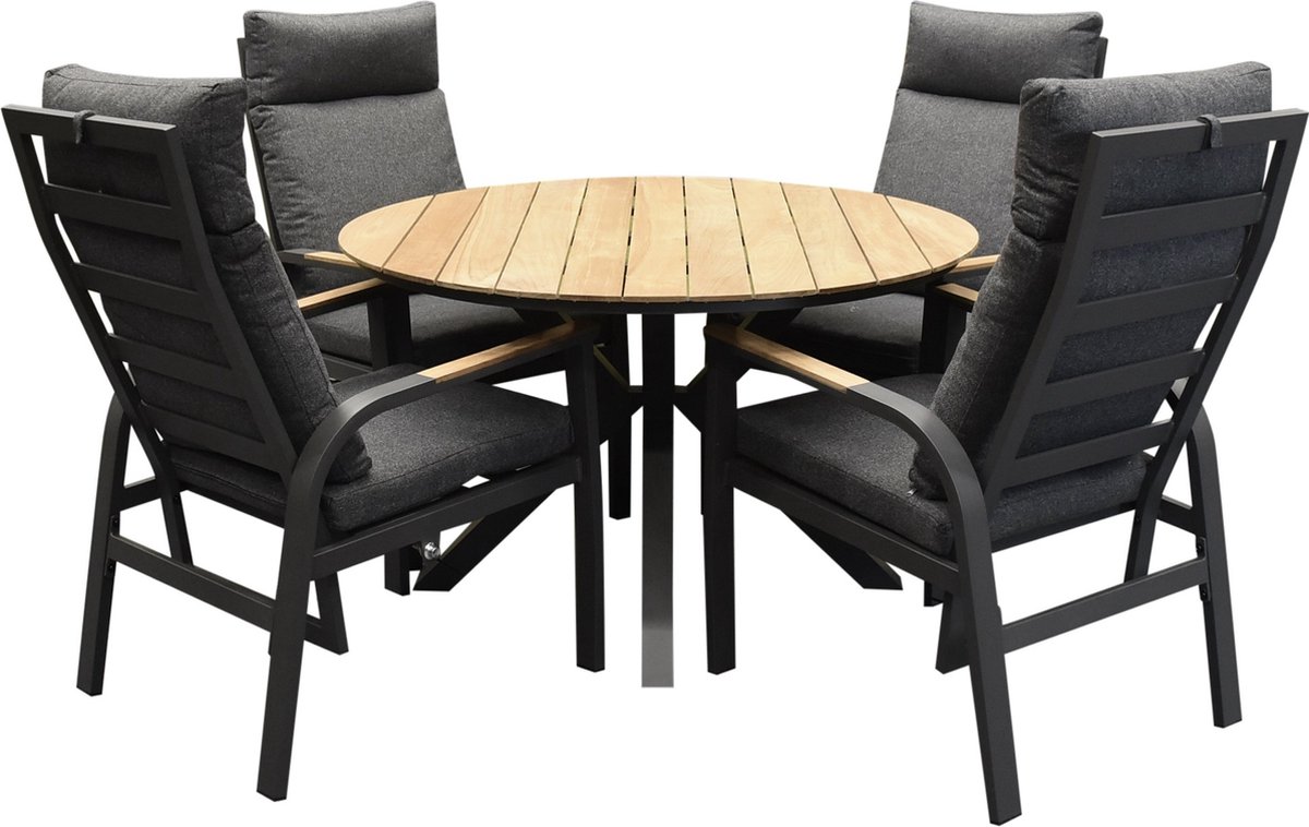 Quincy Kota dining tuinset 120xH75 cm rond 5 delig verstelbaar teak