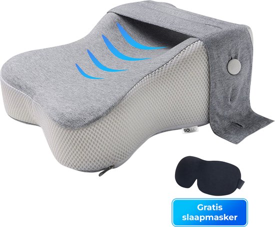 Solud Oreiller de genou – Oreiller de genou pour lit – Oreiller de couchage latéral – Oreiller de genou pour dormeurs latéraux + masque de sommeil gratuit