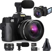 TADES® Digitale Camera - Foto Camera - Camera - Externe Microfoon - Macro & Wijde Hoek Lens - 48MP Full HD - 4k 30FPS - Zwart