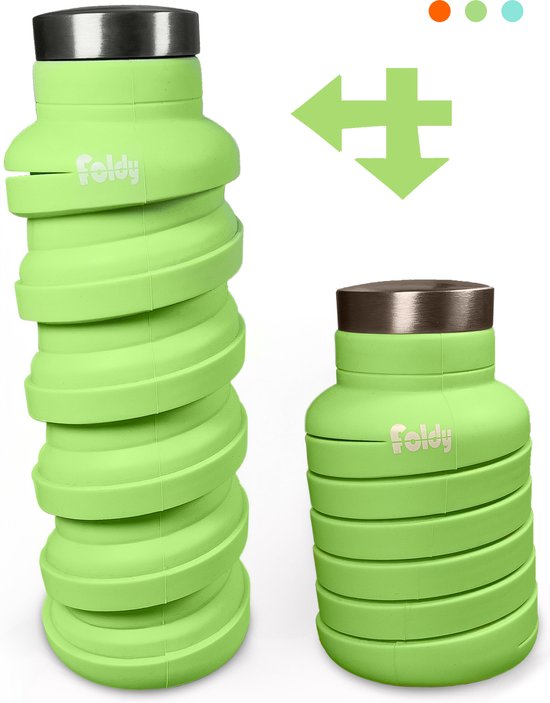 Foto: Easyfold foldy groen opvouwbare fles 600 ml mint groen sportfles drinkbeker duurzaam reizen waterfles milieuvriendelijk sport hardlopen portable drinkfles wereldreis gezond kinderfles stay hydrated cadeau idee