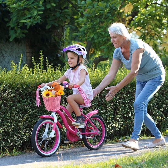 Kids Bike Basket Set Meisje Bike Basket Roze Handgeweven Fietsmanden voor kinderen bol