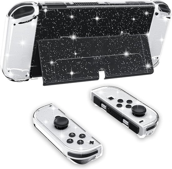 Foto: Beschermhoes geschikt voor nintendo switch oled glitter dockable case pc afdekking behuizing met flip shell compatibel met switch oled console helder