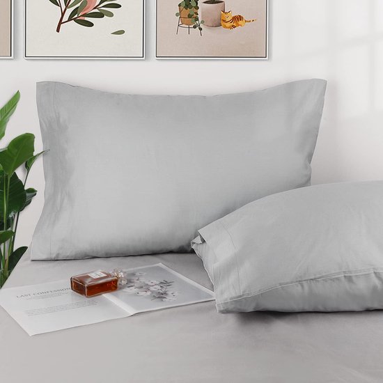 Pack Kussenslopen, 100% Katoen 300 Draad Ademende Kussensloop Pillow Cover, 40 x 60 cm, Lichtgrijs