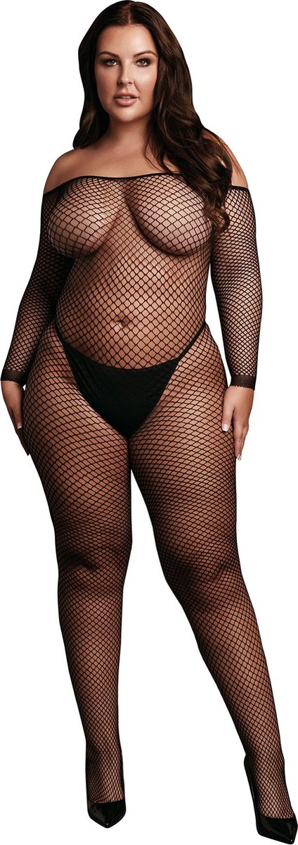 Goedkoopste Bodystocking OffShoulder Neck - Fishnet / Open - OSX - Black