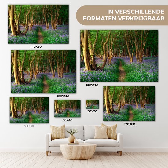 Peintures sur toile - Forêt - Chemin - Fleurs - 150x100 cm - Décoration murale