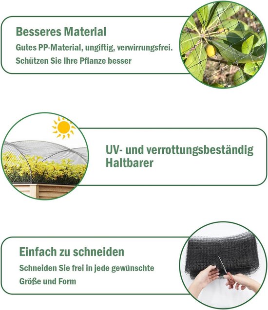 Vogelbeschermingsnet voor de tuin, vogelnet, duivenbeschermingsnet voor balkon, net, fruit, groenten en planten (mesh: 2 cm, grootte: 3 m x 15 m