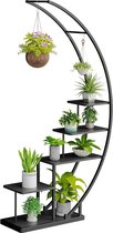 5-Step Metal Plant Stand in Half Moon Shape 172 cm Plant Rack with 5 Shelves and Hooks Tall Flower Stand Plant Stairs with Tilt Protection for Balcony Living Room Patio