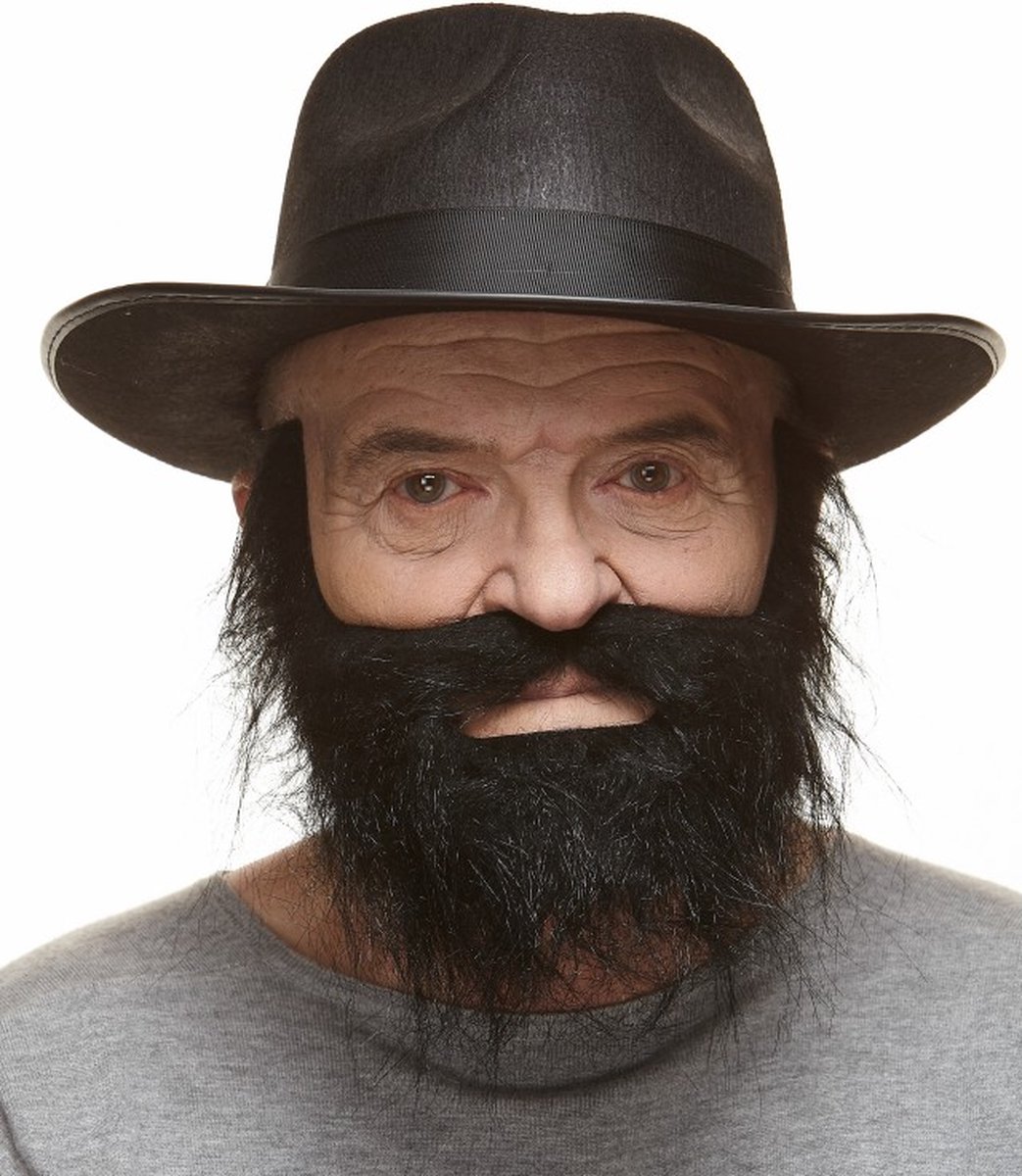 Partychimp Dwergen/Kabouter/Tovenaar Baard met Snor Zelfklevend Plaksnor voor Carnaval Verkleedaccessoire - Zwart - Imitatiebont