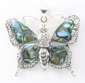 Grote zilveren vlinder hanger met abalone schelp