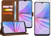Hoesje geschikt voor Oppo A58 5G / A78 5G - Screenprotector Glas - Portemonnee Book Case Bruin