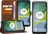 Hoesje geschikt voor Motorola Moto E13 - Screenprotector Glas - Portemonnee Book Case Bruin