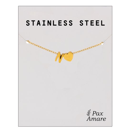 Letter N Armband Goudkleurig - Stainless Steel - Initiaal & Hartje Hanger - Initialen Armband op Cadeau Kaartje - Pax Amare - 15,5cm + 5cm verstelbaar