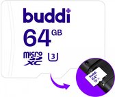 Carte mémoire MicroSDXC Buddi | Compatible avec Nintendo Switch | Stockage supplémentaire | Vitesse de lecture de 160 Mo/s | Vitesse d'écriture de 120 Mo/s | 64GB | Blanc
