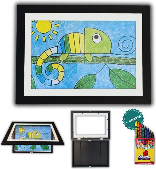 Fotolijst voor Kindertekeningen - Homey® - Fotolijst - Tekeningen - Wissellijst Kindertekening - Lijst Kindertekening - A4 - Zwart