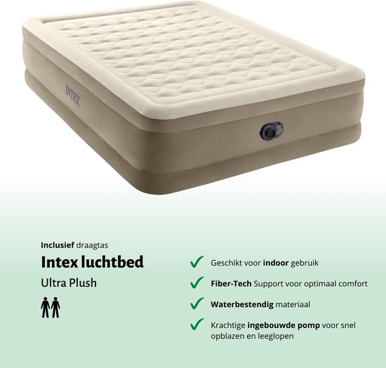 Intex Luchtbed - 2-Persoons - 152 x 203 x 46 cm - Beige - Inclusief pomp - Hoeslaken - Kussen - Kussenbeschermer en Reparatieset van Intex — afbeelding 2