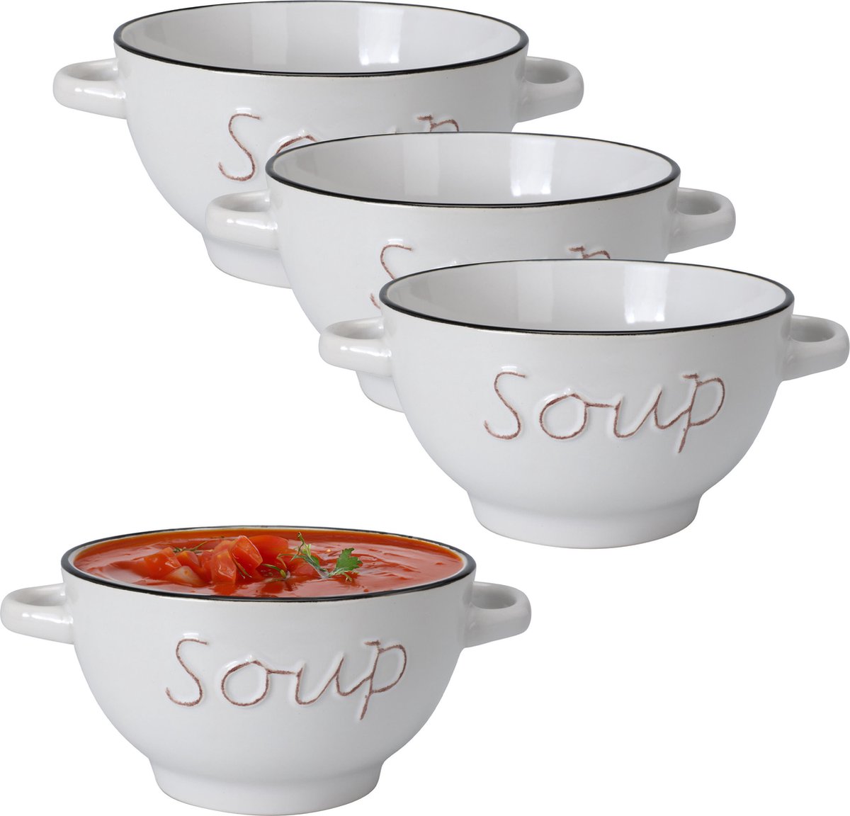 Excellent Houseware Soepkommen/serveer schaaltjes - 8x - Gres - porselein - D14 x H78 cm - wit