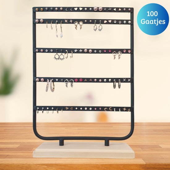 Foto: Janse luxe sieradenrek met 100 gaatjes stevige sieraden organizer sieradenhouder oorbellen standaard oorbellenrekje sieraden standaard sieraden display juwelen houder zwart moederdag