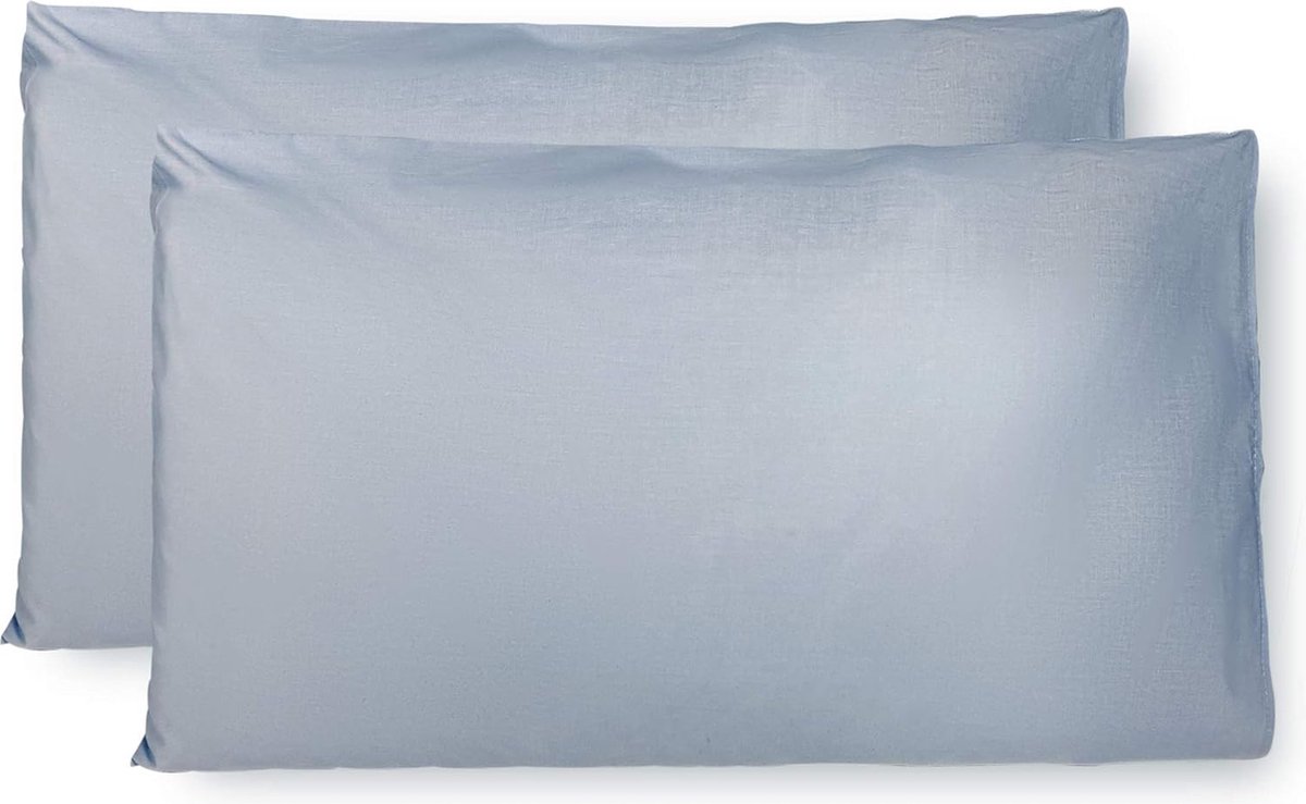Azalia Paar kussenslopen 100% Pure katoen 40x80 CM, Set van 2 Bed Kussen Stoffen Gemaakt in Italië, Tassluiting, Solid Color, Standaard Maat met - Celeste.