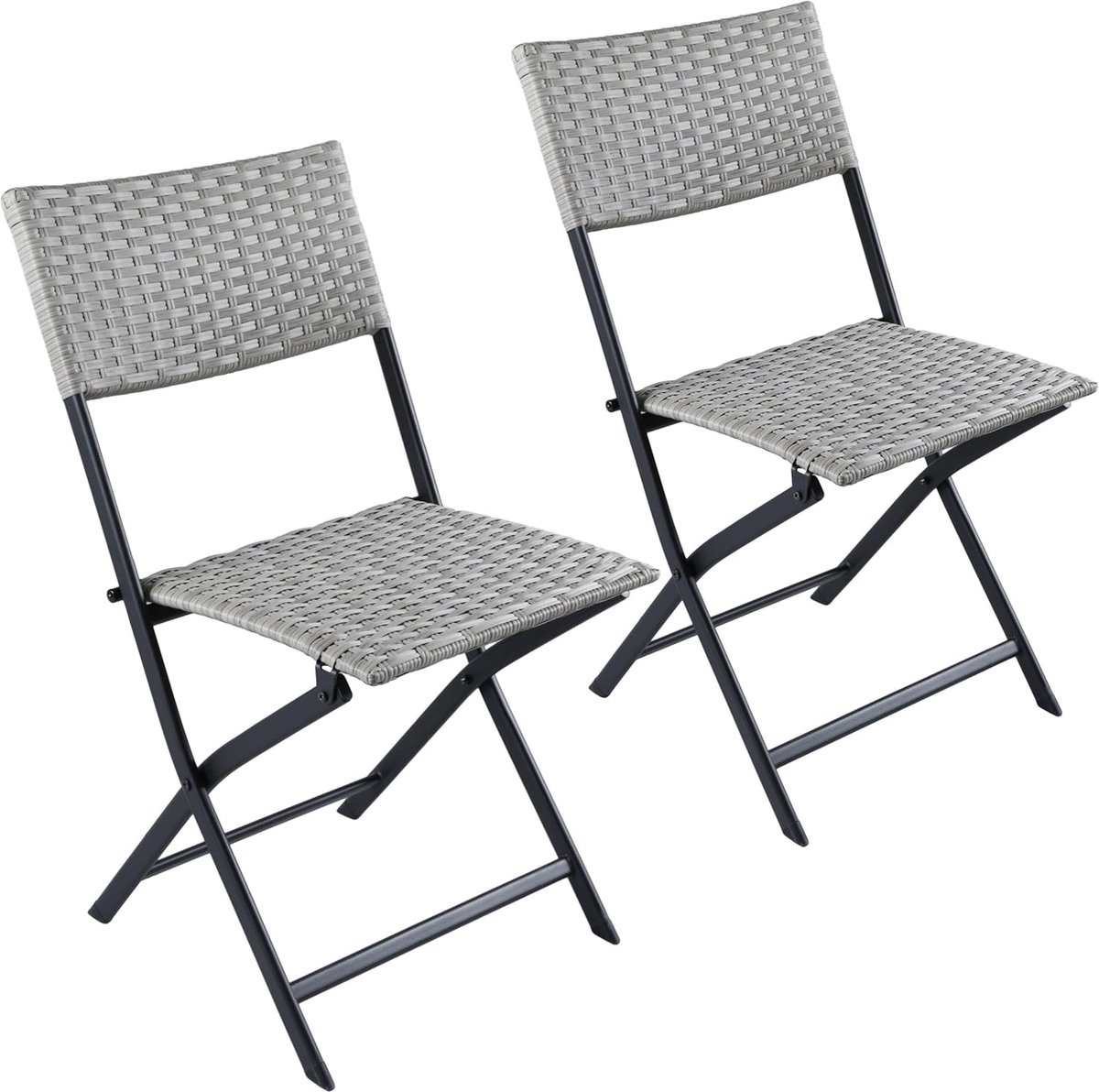BRUBAKER Lugano Tuinstoel, 2-delige set, polyrotan klapstoel, weerbestendig en robuust, balkonstoel, inklapbaar, campingstoel voor tuin, balkon, terras, campingstoel, grijs/beige