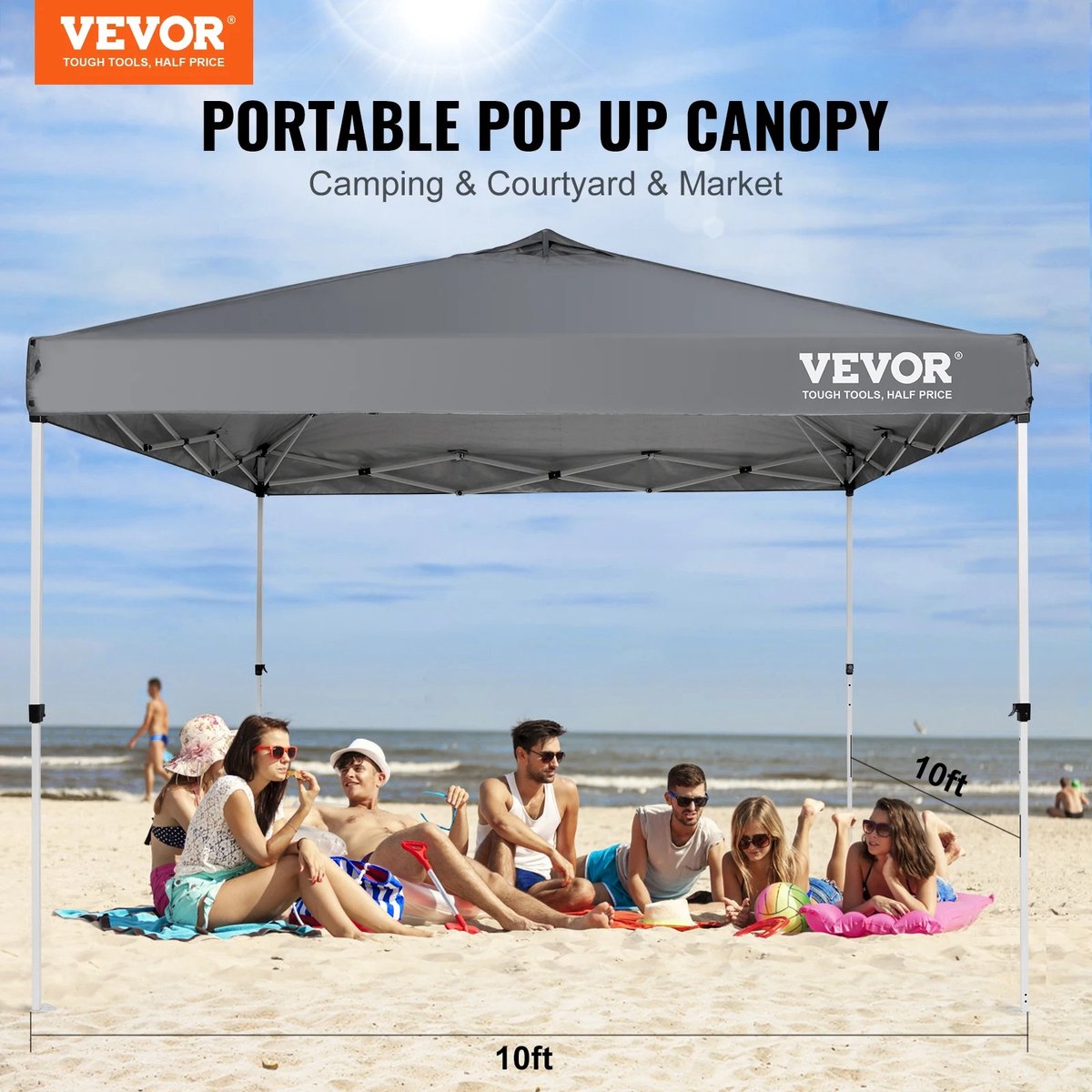 Whoopr® Easy Up Partytent - Pop up tent - Opvouwbaar - Waterdicht - 3x3 m - Grijs