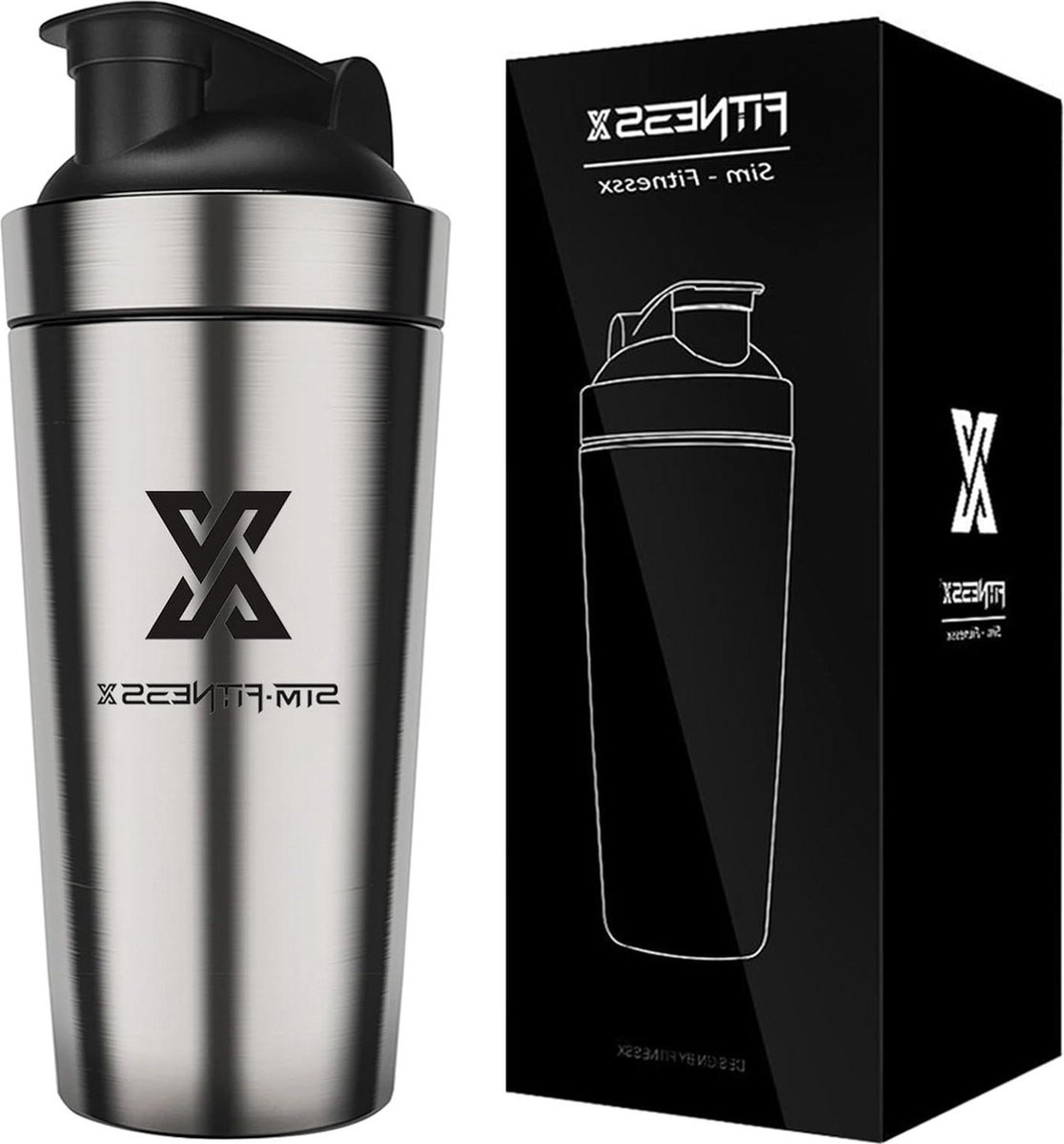 RVS Protein Shaker Fles - 700ml - Eiwitpoeder Shaker - SIM FITNESS