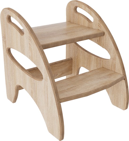 hoopyosms Opvouwbare leertoren voor kinderen, in hoogte verstelbare Montessori-kruk, veelzijdige Montessori-trap voor kinderen, beige