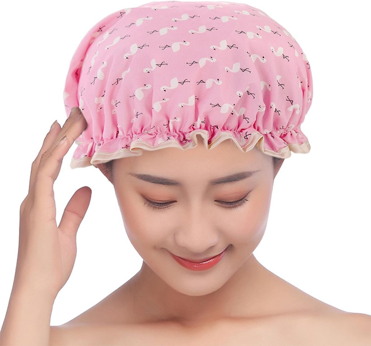 Goedkoopste Waterdichte douchemuts met ruches voor heren en dames - Roze en blauw