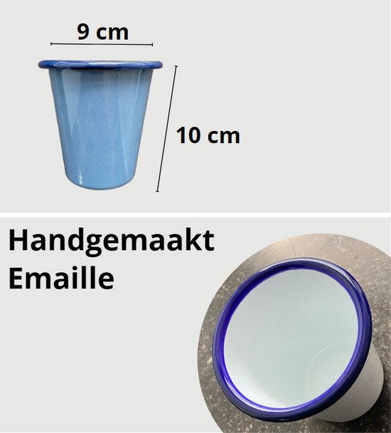 Tasses émaillées - Mugs émaillés - Services de table émaillée - Wit et vieux bleu - 8 pièces