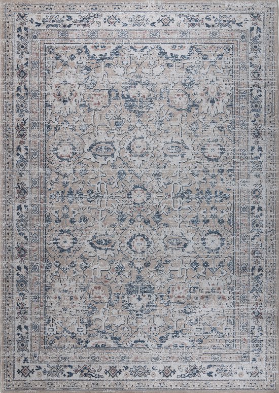 Tapis Tapiso Ritz Tapis Vintage Antidérapant en Katoen Grijs Taille - 120x170