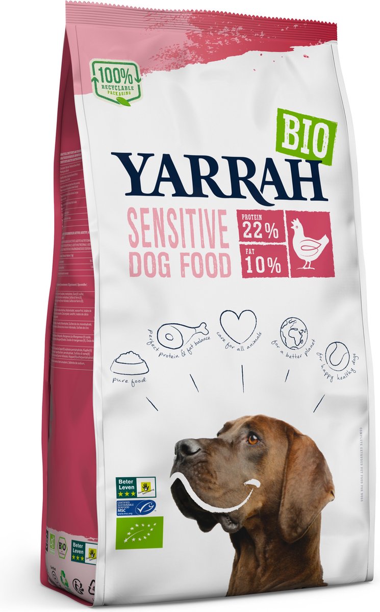 10kg Yarrah Bio Sensitive met Bio Kip & Bio Rijst Hondenvoer droog