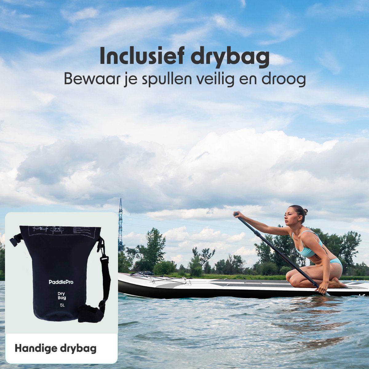 LifeGoods PaddlePro SUP Board - Luxe Set - met Zitje - Opblaasbaar Paddle Board - Max. 150KG - 320x81cm - Wit – foto 6