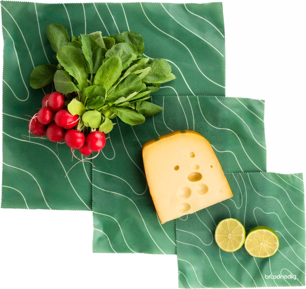 Broodnodig® - Bijenwas Wraps - 3-pack - Bijenwas Doeken - Beeswax wraps - Bijenwas vellen - Bijenwasdoek - Herbruikbaar boterhamzakje - Apple Curve