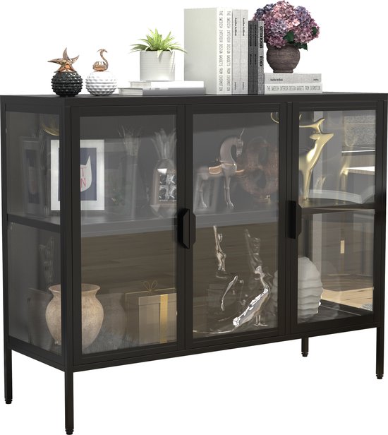 VCM VCM stalen vitrinekast glazen vitrinekast dressoir ladekast highboard vrijstaande vitrinekast 80x100x35 Floka L VCM stalen vitrinekast glazen vitrinekast dressoir ladekast highboard vrijstaande vitrinekast 80x100x35 Floka L