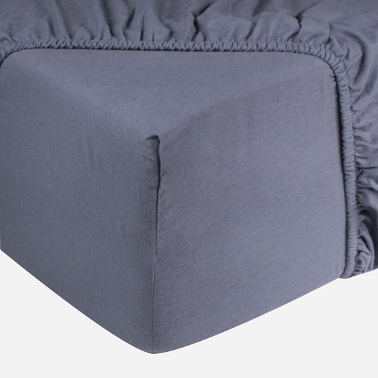 DoubleDry Jersey Stretch Hoeslaken - 100% Katoen - Tweepersoons 180x200 cm - 25cm Matrasdikte - Rondom Elastiek - Grijsblauw