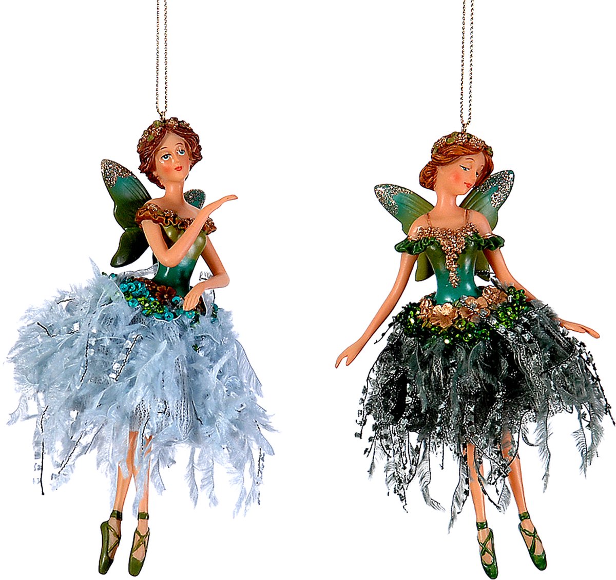 Viv! Christmas Kerstornament - Ballerina Fee - set van 2 - petrol blauw groen - 16cm