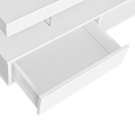 Sweiko Witte hoogglans salontafel 95x50x42.5 cm, 4 glazen werkbladen, 2 lades en 2 open vakken, Woonkamer tafel, sofa tafel, basiskast voor woonkamer
