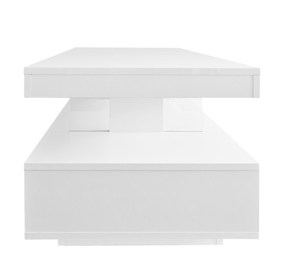Sweiko Witte hoogglans salontafel 95x50x42.5 cm, 4 glazen werkbladen, 2 lades en 2 open vakken, Woonkamer tafel, sofa tafel, basiskast voor woonkamer