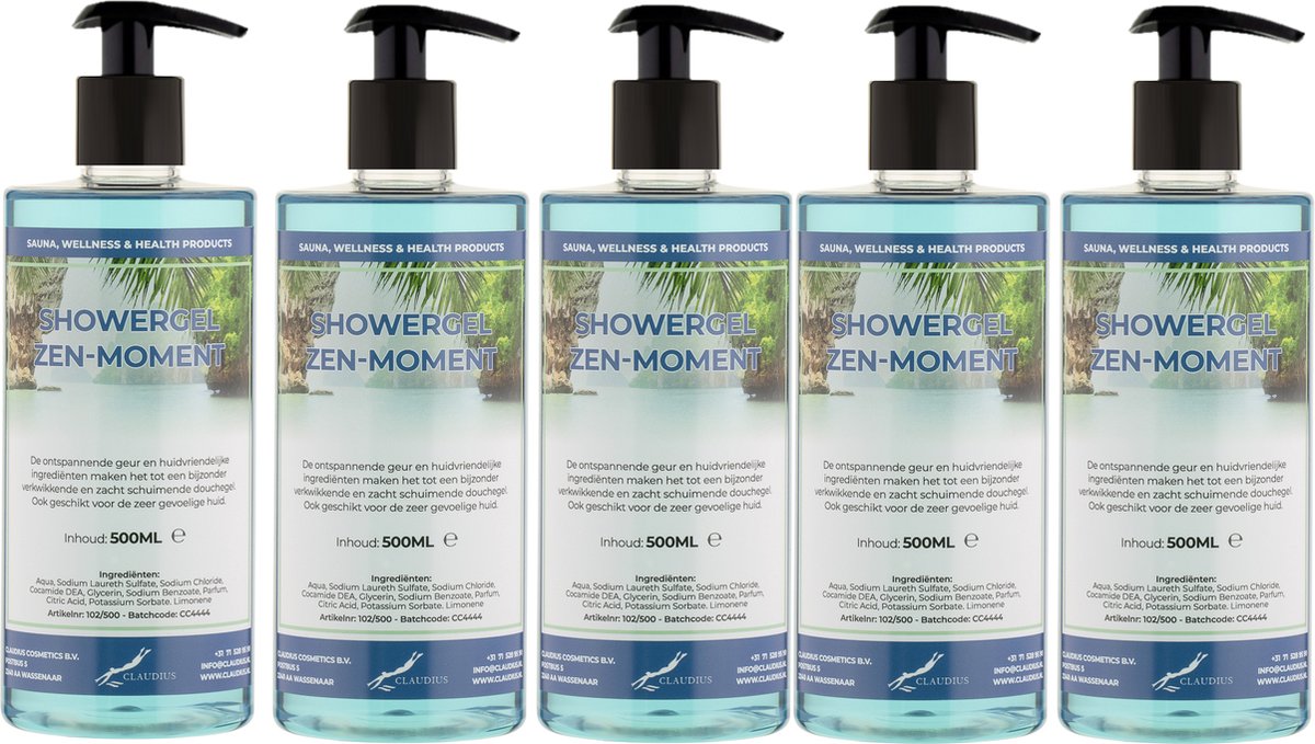 Goedkoopste Douchegel Zen moment 500 ml - set van 5 stuks - met gratis pomp - Showergel